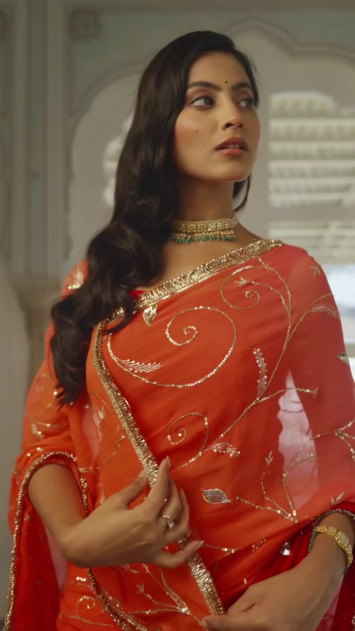 Red Embroidered Festive Saree