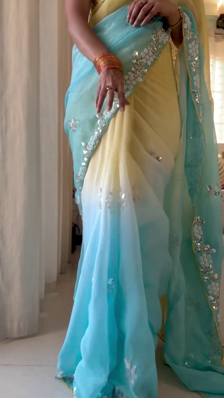 Yellow Blue Ombre Saree