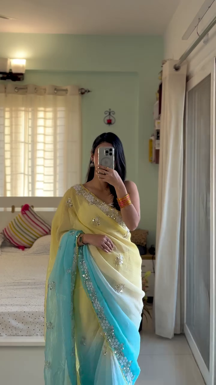 Yellow Blue Ombre Saree