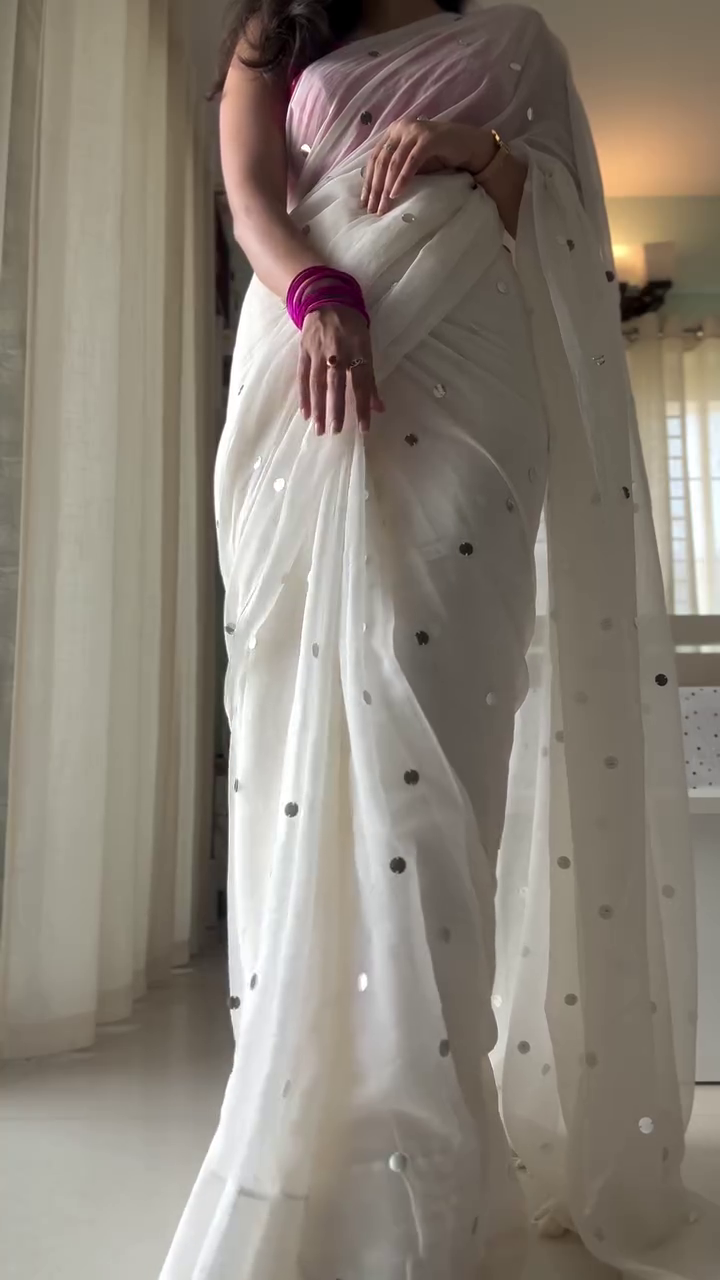 White Sequin Saree