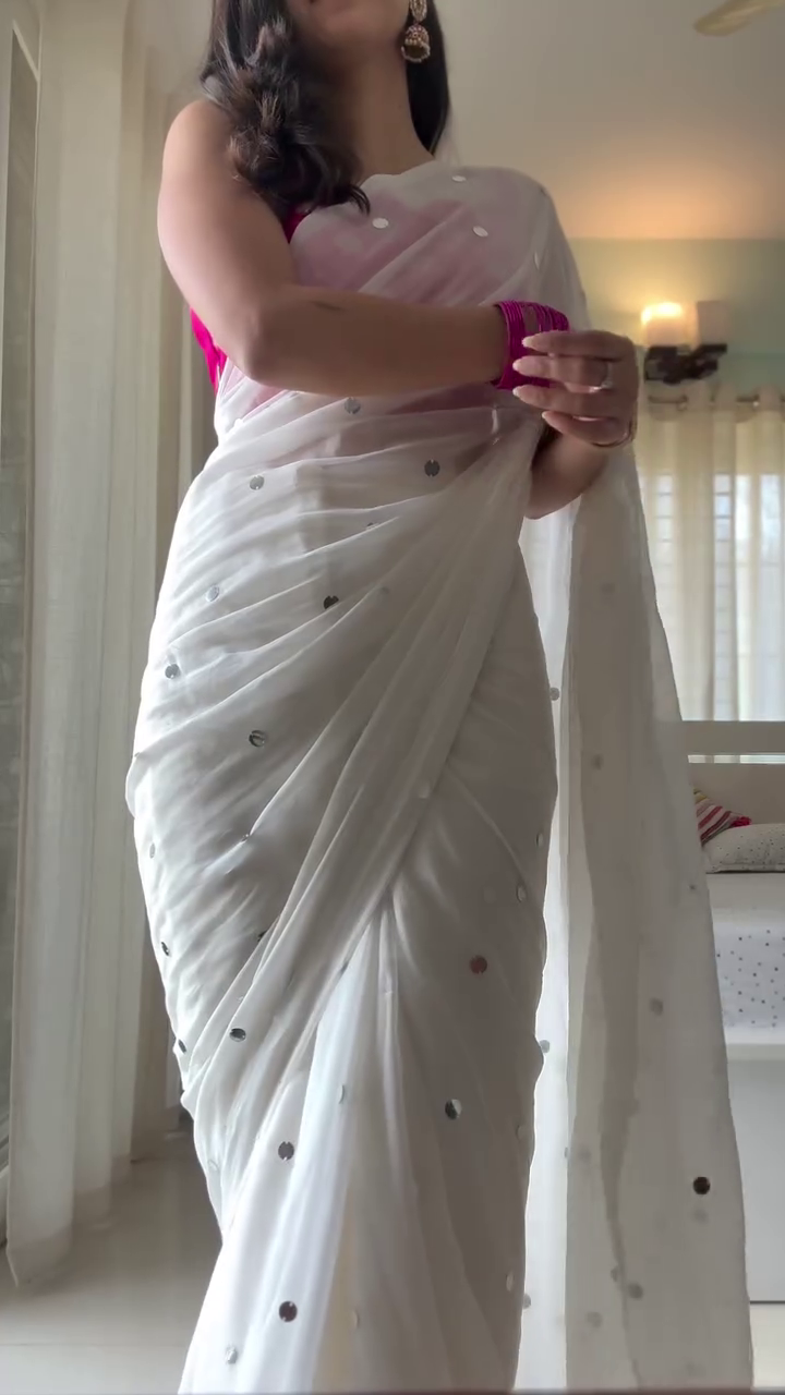 White Sequin Saree