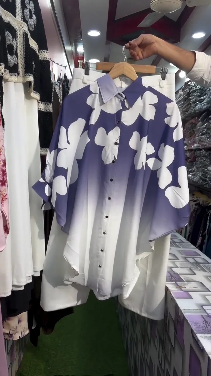 Elegant Lavender Ombre Floral Shirt Set