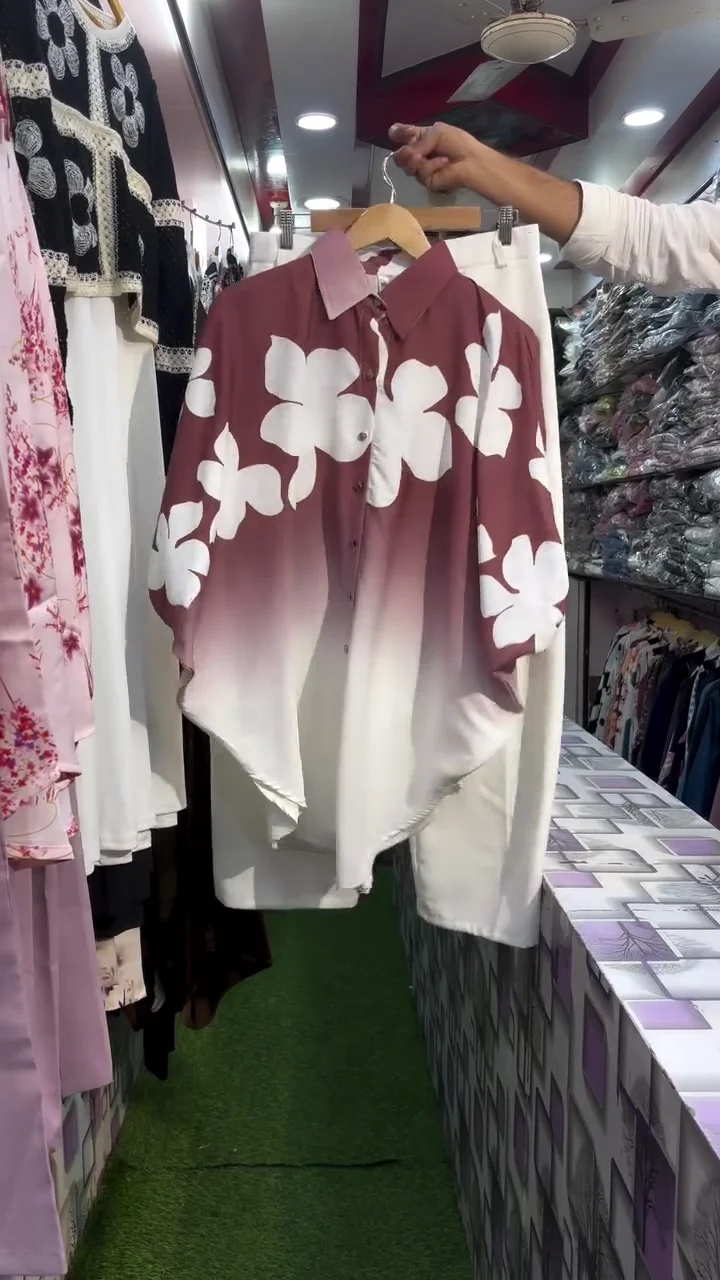 Elegant Lavender Ombre Floral Shirt Set