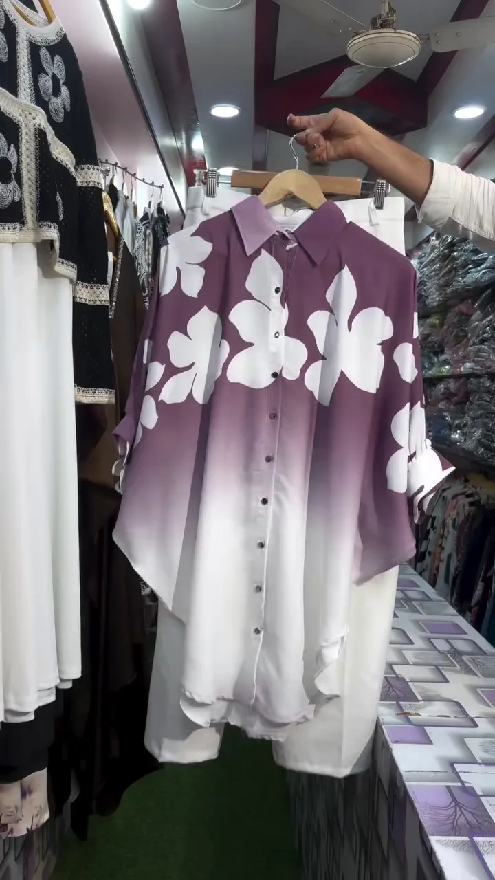 Elegant Lavender Ombre Floral Shirt Set