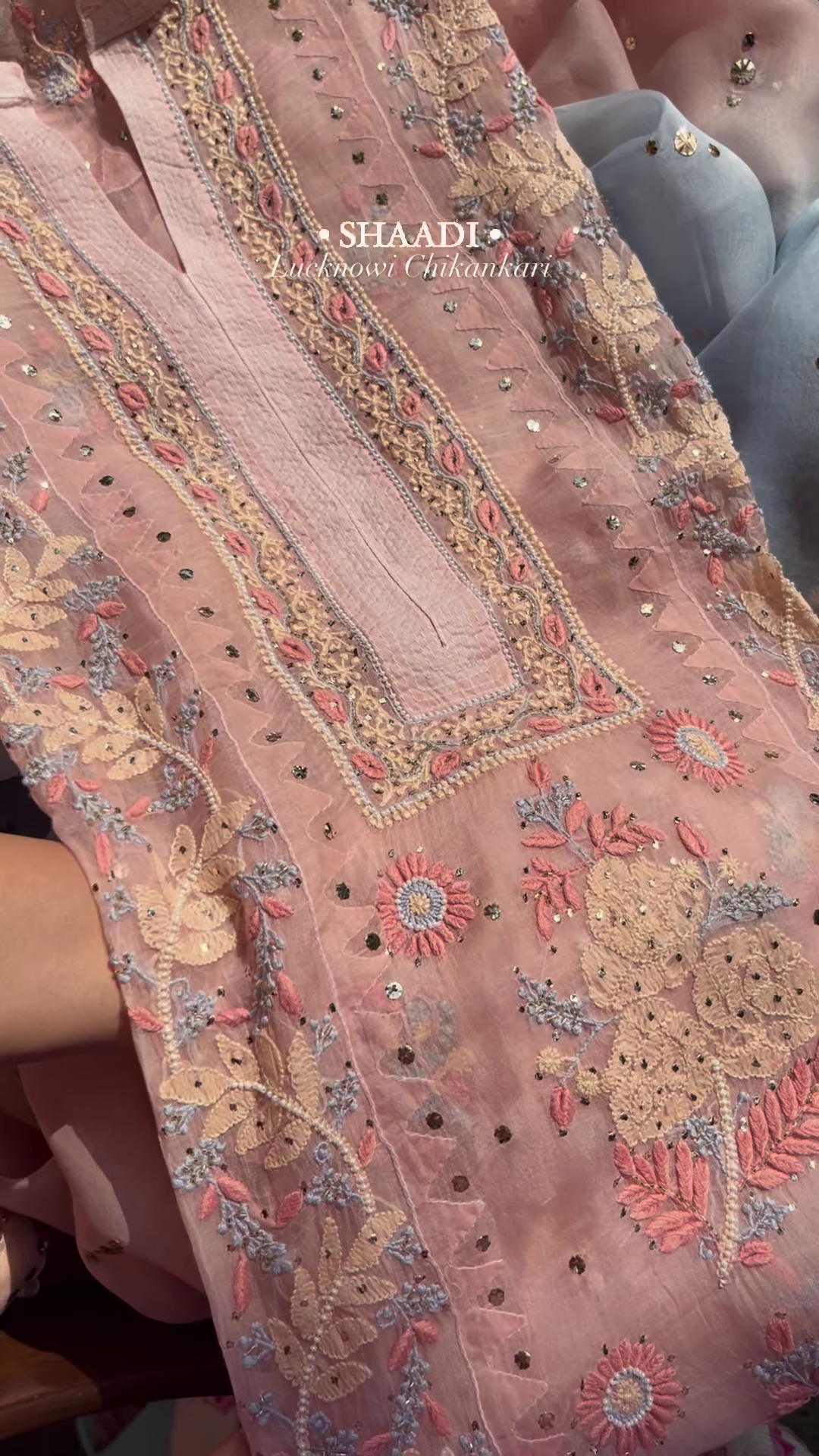 pink colour heavy chikankari suit set with koti