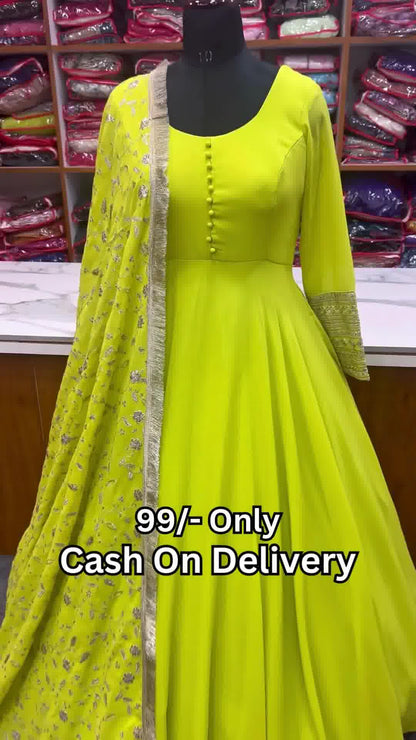 bright colour printed anarkali kurti set