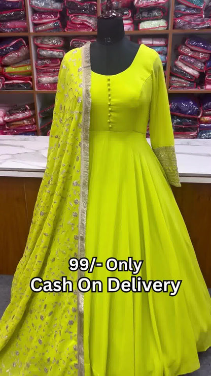 bright colour printed anarkali kurti set