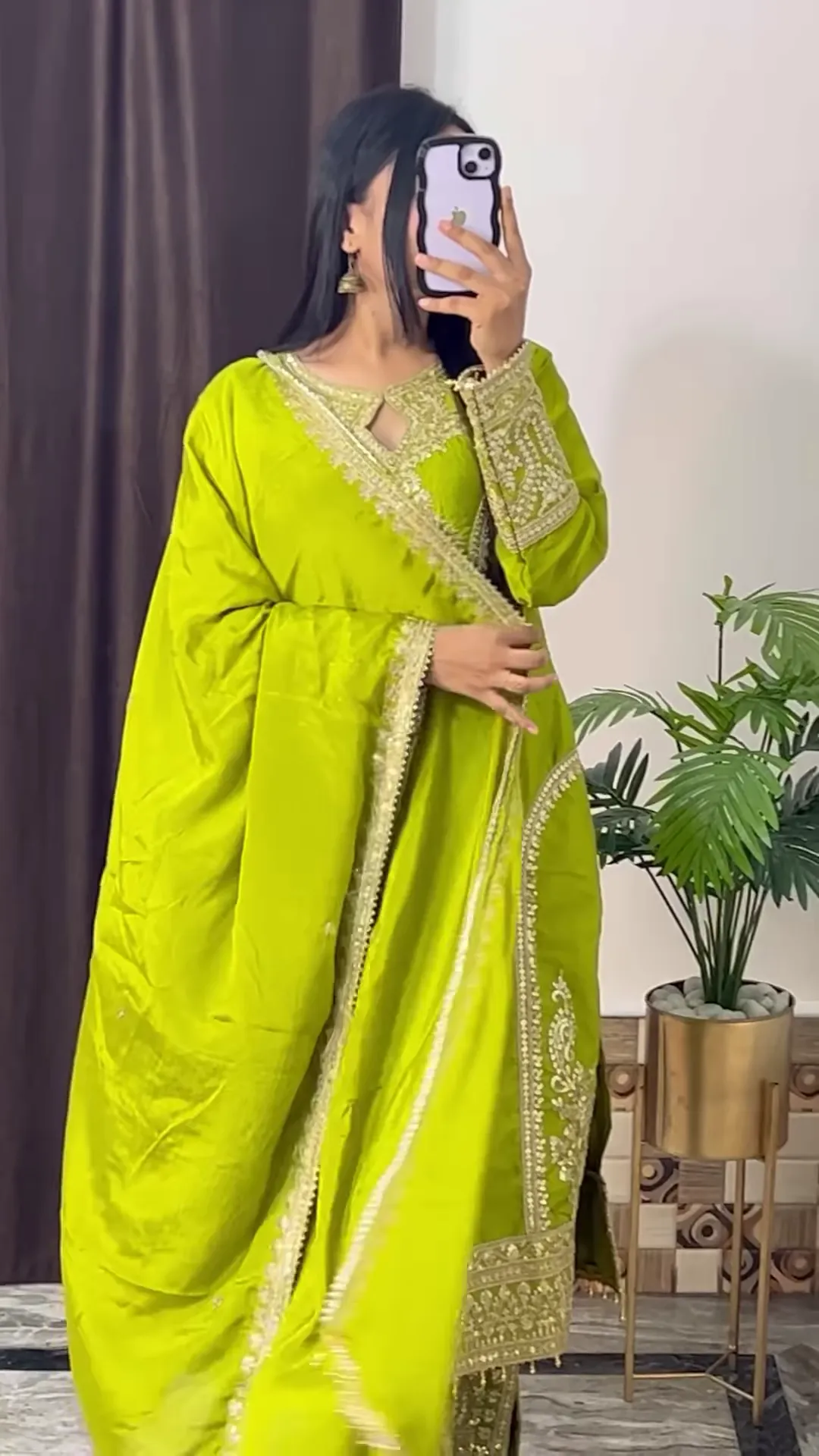 yellow coloured Handwork Kurti With Pant & Fancy Organza Dupatta