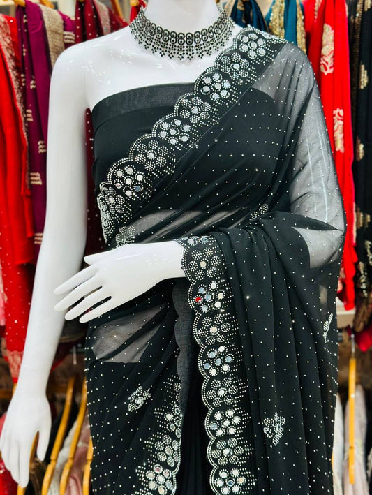 Black Tissue Embroidered Lightweight Saree For Sangeet