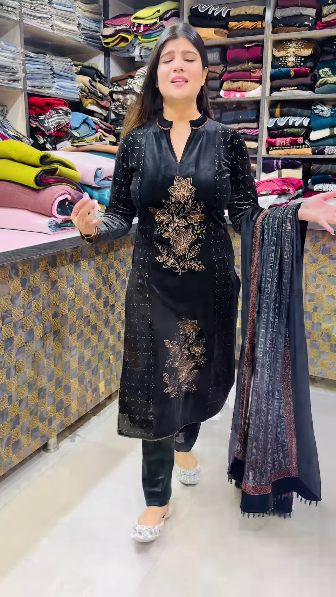 Shiroskee Angle: Premium Velvet Party Wear Suit with Shawl