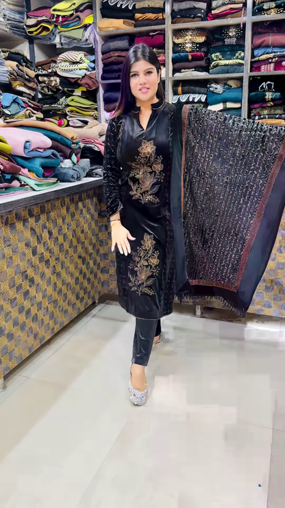 Shiroskee Angle: Premium Velvet Party Wear Suit with Shawl