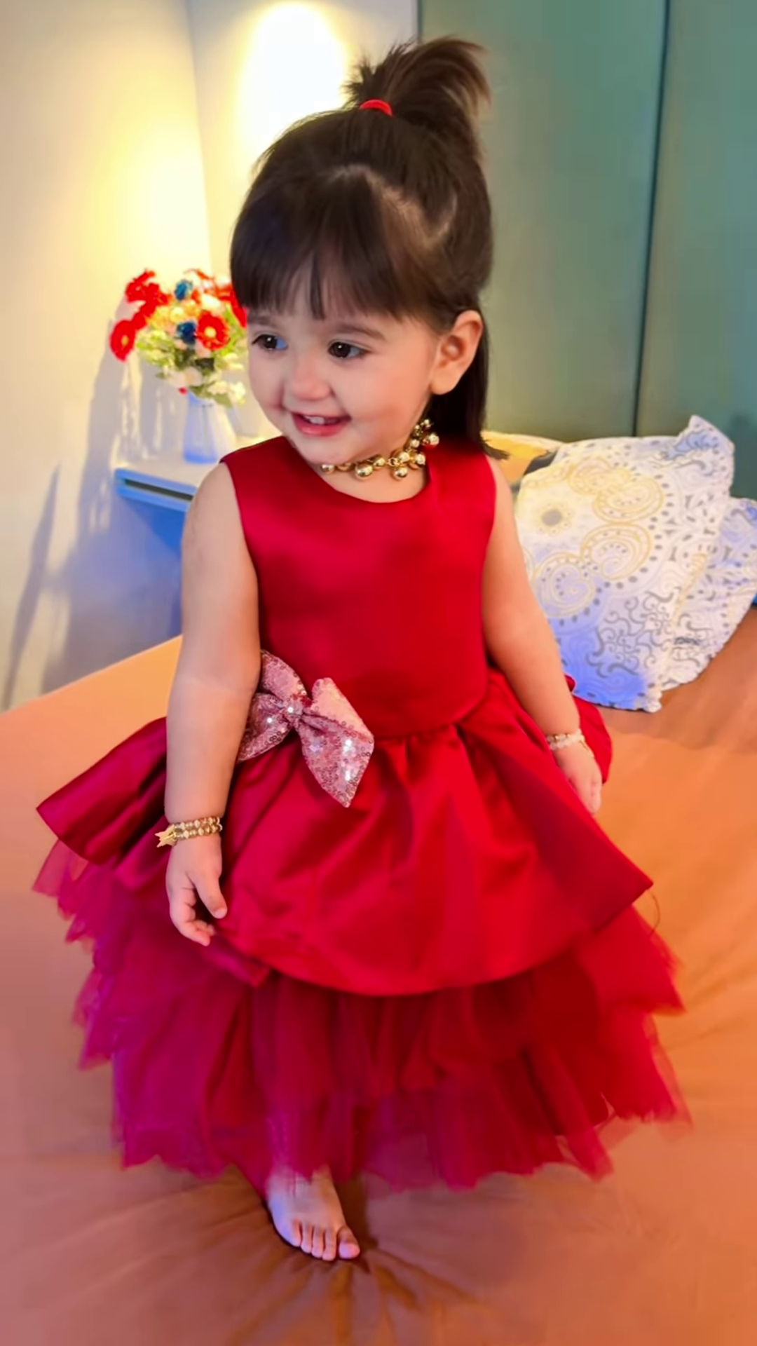 The Magic Wand Kids Red Solid Dress with Bow for Girls