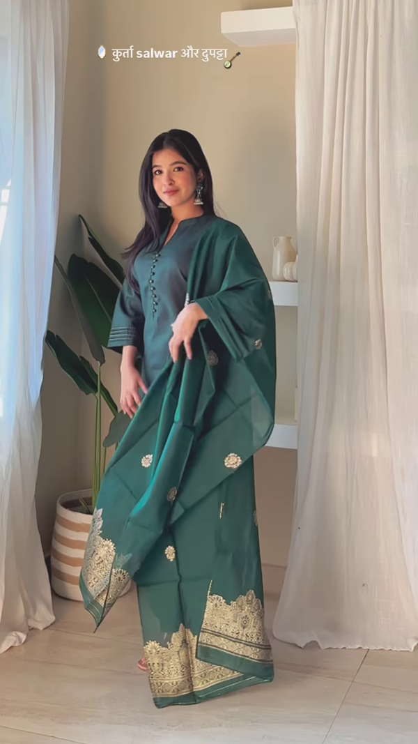 Elegant Silk Kurta Salwar Set with Zari Dupatta – 4 Color Options - Image 3