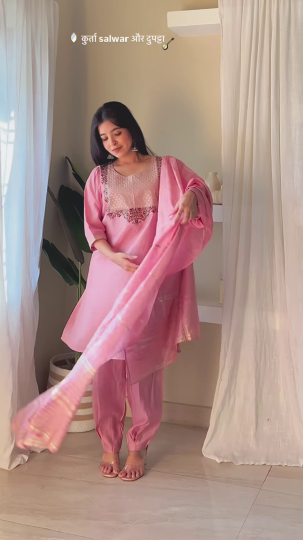 Elegant Silk Kurta Salwar Set with Zari Dupatta – 4 Color Options - Image 4