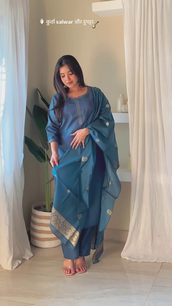 Elegant Silk Kurta Salwar Set with Zari Dupatta – 4 Color Options - Image 5