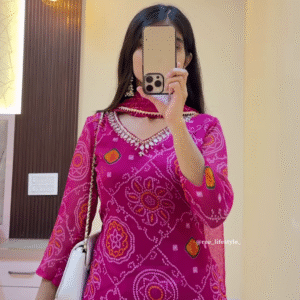 Vibrant Pink Embroidered Kurta Set with Geometric Motifs – Stylish Ethnicwear for Women