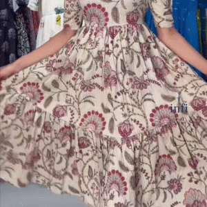 Beige Floral Fit & Flare Midi Dress – Elegant Casualwear for Women