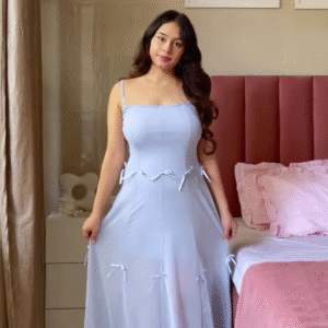 Light Blue Bow-Detail Strappy Dress – 3-in-1 Versatile Outfit for Women