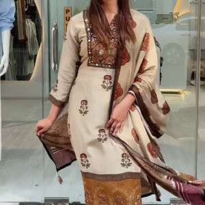 Festive Glow – Golden Embroidered Georgette Lehenga Set