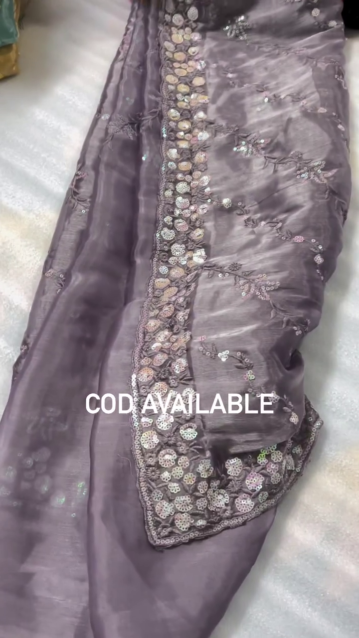 Organza Saree with Handcrafted Embroidery