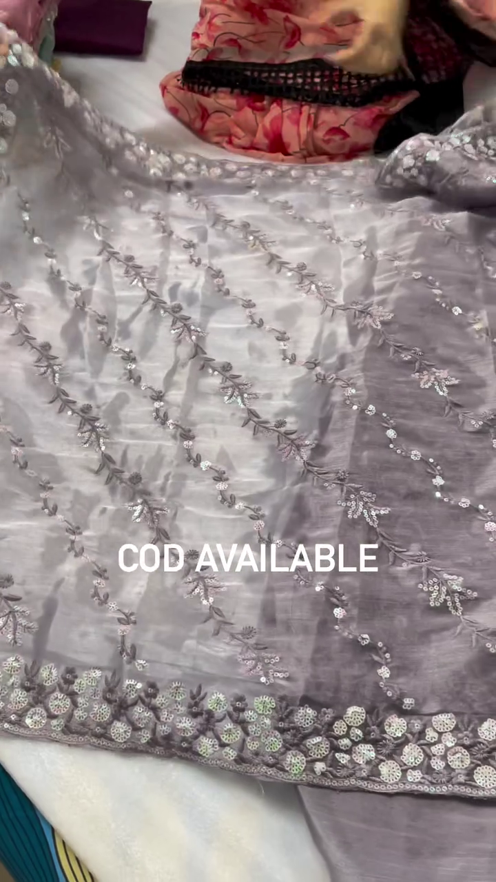 Organza Saree with Handcrafted Embroidery - Image 3